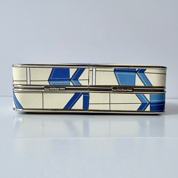 Sondra Roberts Box Clutch Convertible Evening Bag Blue White Geometric Print - Picture 10 of 16